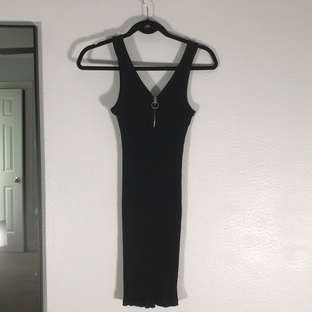 Cotton on black ribbed dress with zipper detail